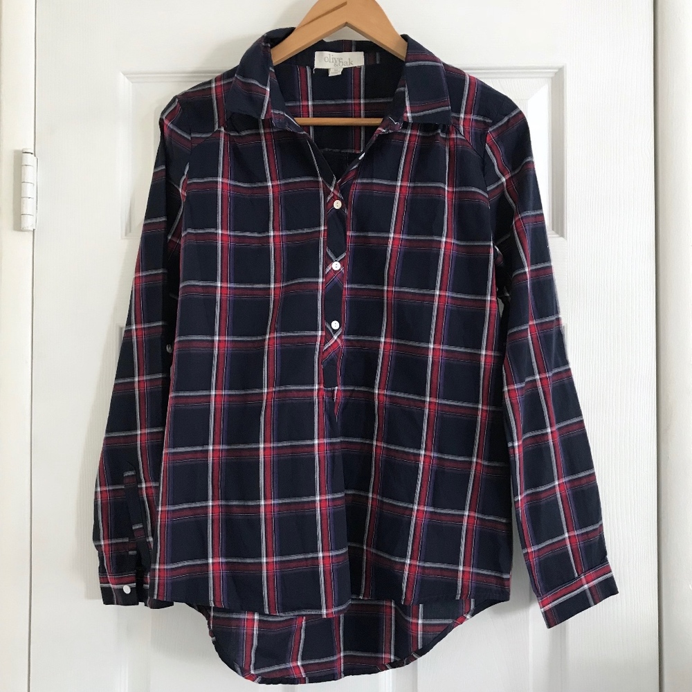 Olive & Oak Plaid Long Sleeve Popover Top